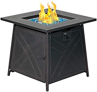 BALI OUTDOORS Gas Fire Pit Table, 28 inch 50,000 BTU Square Outdoor Propane Fire Pit Table with Lid and Blue Fire Glass