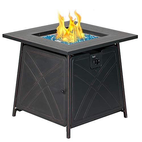 BALI OUTDOORS Gas Fire Pit Table, 28 inch 50,000 BTU Square Outdoor Propane Fire Pit Table with Lid and Blue Fire Glass