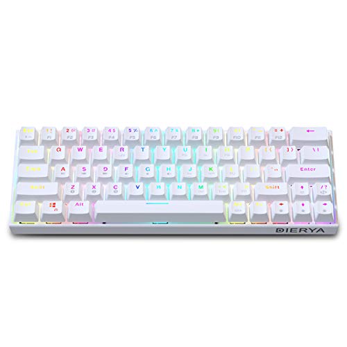 DIERYA Wireless 60% Mechanical Gaming Keyboard - White Bluetooth 4.0 Wired True RGB Backlit Compact 63 Key Computer Keyboard - Full Keys Programmable - Brown Switch (DK63-W)