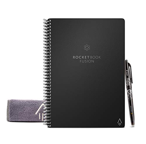 Rocketbook Fusion Smart Reusable Notebook - Calendar, To-Do Lists, and Note Template Pages with 1 Pilot Frixion Pen and 1 Microfiber Cloth Included - Infinity Black, Executive Size (6