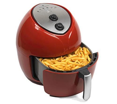 Paula Deen 9.5 QT (1700 Watt) Family-Sized Air Fryer, Rapid Air Circulation System, Single Basket System, Ceramic Non-Stick Coating, Simple Knob Controls, 50 Recipes, 1-Year Warranty (Red)