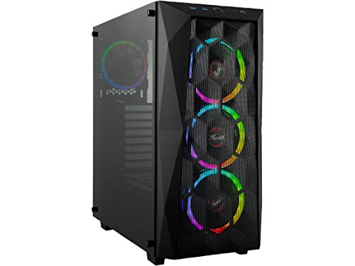 Rosewill ATX Mid Tower Gaming PC Computer Case with Tempered Glass/Steel/Mesh, Includes 4 x 120mm RGB LED Fans with 10 Modes, 240mm AIO Liquid Cooler and 330mm VGA Support - Spectra X