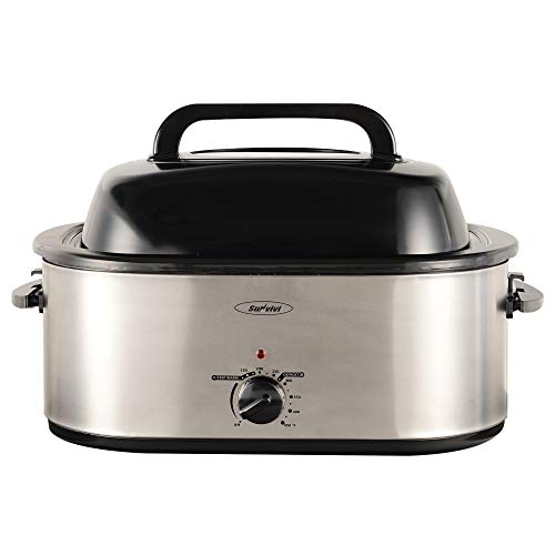 Roaster Oven Electric, Roaster Oven 24 Quart with Self-Basting Lid, Turkey Roaster Oven with Removable Pan and Rack, Adjustable Temperature Control Powerful 1450W Stainless Steel Roaster Oven, Silver