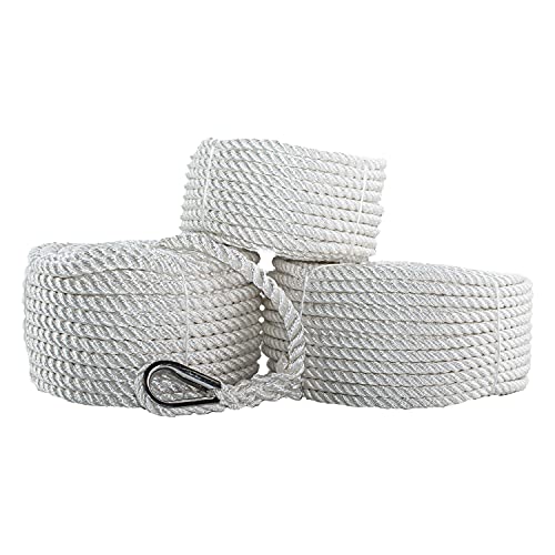 SGT KNOTS Twisted Nylon Anchor Rope - Heavy Duty 3 Strand Braided Line for Anchor Rode Setup, Camping & More (1/2