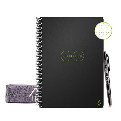 Rocketbook Smart Reusable Notebook - Dot-Grid Eco-Friendly Notebook with 1 Pilot Frixion Pen & 1 Microfiber Cloth Included - Infinity Black Cover, Executive Size (6