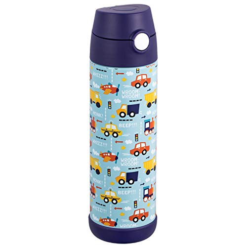 Snug Flask for Kids (500ml) - Vacuum Insulated Water Bottle with Straw (Vroom)