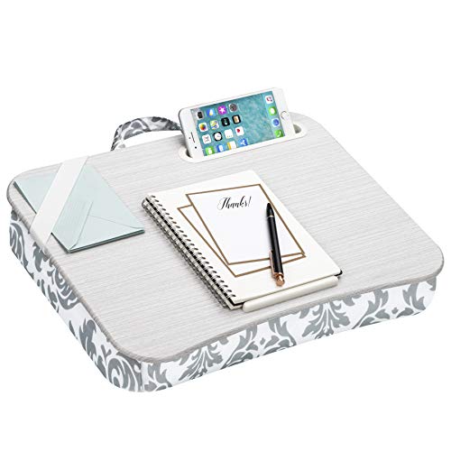 LapGear Designer Lap Desk with Phone Holder and Device Ledge - Gray Damask - Fits up to 15.6 Inch Laptops - Style No. 45424