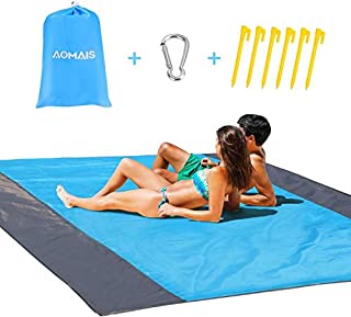 Sandfree Beach Blanket Large Size 108 x 85.2 inches for 7 Adults Outdoor Portable Travel Accessories Family Picnic Camping Mat Waterproof Lightweight Soft & Durable with 6 Stakes & 4 Corner Pockets