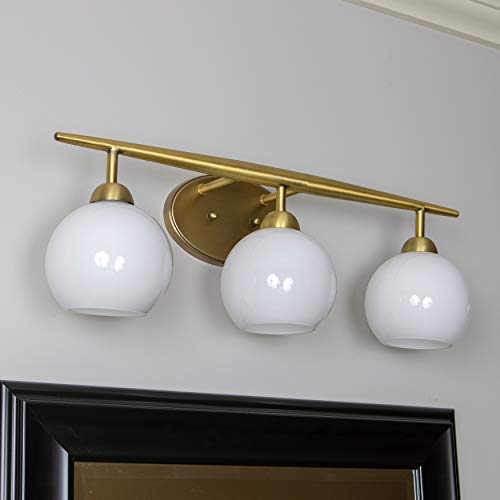 Decor Therapy WL1157 Michael Milk Glass 3 Vanity Light, 24x9x6.75, Gold