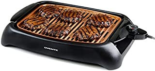 Ovente Electric Cooking Grill 13 x 10 Inch Nonstick Aluminum Flat Plate with Oil Drip Pan & Temperature Control, Indoor Kitchen or Outdoor Easy Clean Compact for BBQ Grilling Meat, Copper GD1632NLCO