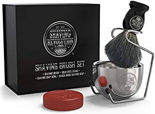 Luxury Shaving Brush Set, Includes Badger Hair Shaving Brush, Shaving Soap, Stainless Steel Shaving Bowl, Safety Stand - Shaving Kit for Men