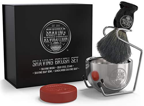 Luxury Shaving Brush Set, Includes Badger Hair Shaving Brush, Shaving Soap, Stainless Steel Shaving Bowl, Safety Stand - Shaving Kit for Men