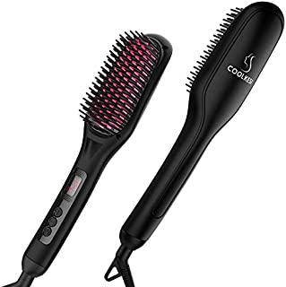 Ionic Hair Straightener Brush by COOLKESI, 30s Fast MCH Ceramic Heating Hair Straightening Brush with Anti Scald Feature, Auto-Off & Dual Voltage, Portable Frizz-Free Silky Electric Straightening Comb