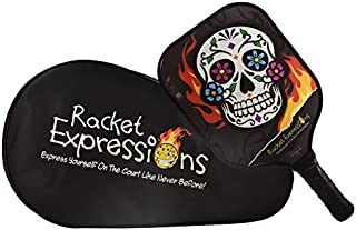 Racket Expressions Fiberglass Pickleball Paddle with Flaming Skull, USAPA Approved, Great Pickleball Paddle for Intermediate Players