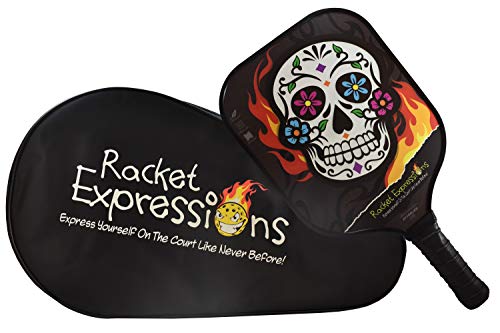 Racket Expressions Fiberglass Pickleball Paddle with Flaming Skull, USAPA Approved, Great Pickleball Paddle for Intermediate Players