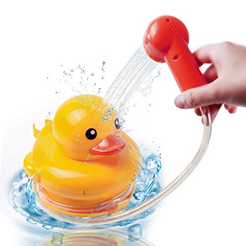 mothermed Bath Duck Shower Bathtub Toys for Kids Baby Bath Sprayer Duck Toys Battery Operated Water Pump Spray Water Bathtub Hand Shower with Big Yellow Duck Baby Swimming Pool Float and Play Bubbles