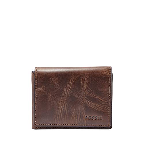 Fossil Men's Derrick Leather Trifold Wallet, Dark Brown