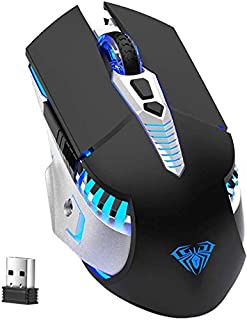 Bluetooth Mouse, Rechargeable Wireless Mouse with Side Button, Multi-Device(3-Mode:BT5.0/3.0 + 2.4Ghz), 7 Color LED Lights, Ergonomic Gaming Mice for PC Computer Laptop Mac Tablet(Black - Mute)