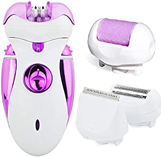 Hair Epilator Shaver Razor Trimmer for Women - 4 in 1 Rechargeable Hair Remover - Includes Four Heads for Complete Hair Removal - Painless Machine for Facial Bikini Leg Arms Body Lips