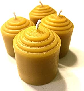 BeeTheLight Beeswax Votive Candles - 4 Pack, Over 40 Hours - 100% Pure USA Bees Wax - Unscented - All Natural Light Honey Scent