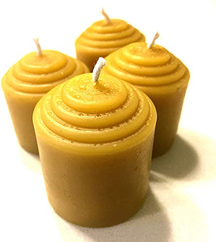 BeeTheLight Beeswax Votive Candles - 4 Pack, Over 40 Hours - 100% Pure USA Bees Wax - Unscented - All Natural Light Honey Scent