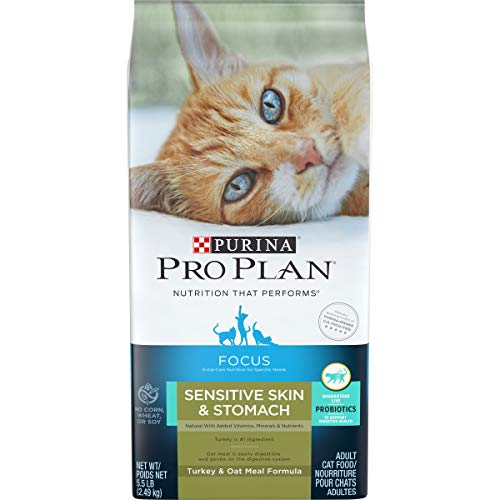 Purina Pro Plan Probiotics, Sensitive Skin & Stomach, Natural Dry Cat Food, FOCUS Turkey & Oat Meal - 5.5 lb. Bag