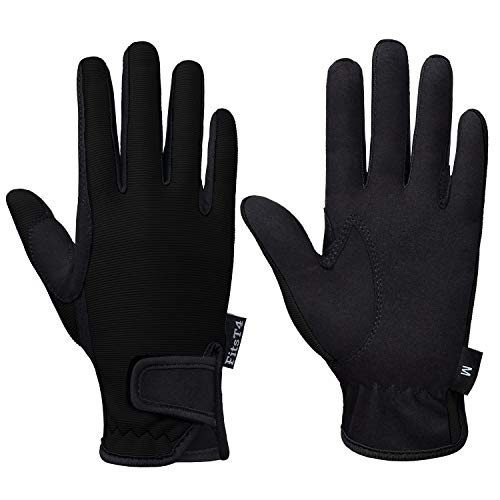 FitsT4 Kids Horse Riding Gloves Children Equestrian Horseback Gloves Boys & Girls Youth Outdoor Mitts Perfect for Biking Cycling Gardening Black L