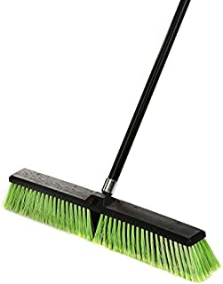 Alpine Industries Push Broom Heavy Duty Smooth Surface Broom Deck Scrubber Long Handle Commercial Floor Scrub Broom Cleans Dirt, Debris, Sand, Mud, Leaves and Water (Green, 24 in)