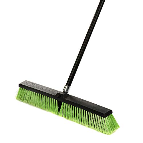 Alpine Industries Push Broom Heavy Duty Smooth Surface Broom Deck Scrubber Long Handle Commercial Floor Scrub Broom Cleans Dirt, Debris, Sand, Mud, Leaves and Water (Green, 24 in)