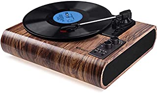 Record Player, VOKSUN Vintage Turntable 3-Speed Bluetooth Vinyl Player LP Record Player with Built-in Stereo Speaker, AM/FM Function,and Aux-in & RCA Output, Natural Wood