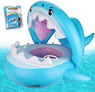 Baby Pool Float Swimming Float with Canopy Inflatable Floatie Swim Ring for Kids Aged 9-36 Months (Blue)