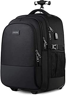 Backpack with Wheels, Large Rolling Backpack for Men Women, Water Resistant Business Travel Carry on Wheeled Backpack Bag, Durable Roller College School Computer Bookbag Fits 15.6 Inch Laptop, Black