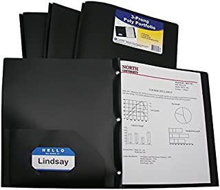 C-Line Two-Pocket Heavyweight Poly Portfolio with Prongs, For Letter Size Papers, Includes Business Card Slot, 1 Case of 25 Portfolios, Black (33961-25)