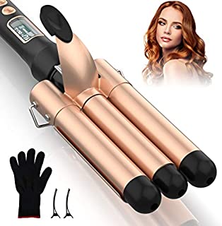 3 Barrel Curling Iron Wand, 25mm Hair Waver Professional Ceramic Hair Curling Iron with Temperature Adjustable LCD Display,Fast Heating Curling Wand Set Hair Crimper with Heat Resistant Glove