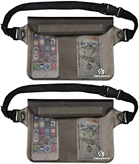 Freegrace Waterproof Pouches Set with Waist Strap - Keep Your Phone and Valuables Dry and Safe  Waterproof Dry Bags for Boating Swimming Snorkeling Kayaking Beach Water Parks Fishing (2 Pack Grey)