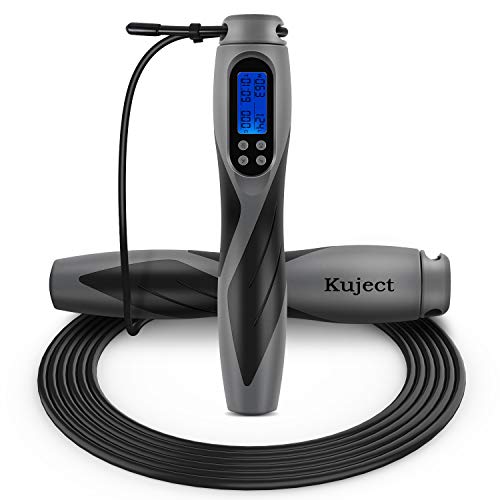 Kuject Skipping Rope, Digital Weighted Handle Adjustable Jumping Rope With Smart Counter, Time Setting For Kids, Fitness, Crossfit, Gym, Burn Calorie