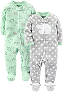 Simple Joys by Carter's Baby 2-Pack Fleece Footed Sleep and Play, Lamb/Elephant, Preemie