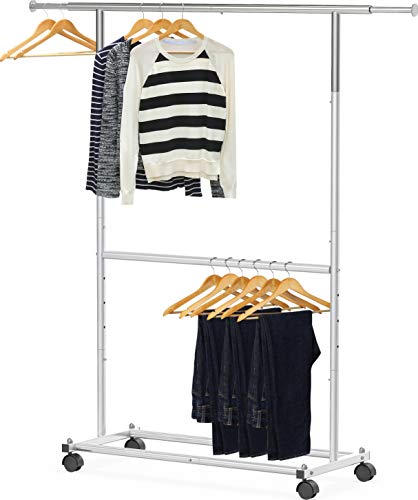 Simple Houseware Double Rod Garment Rack, Silver