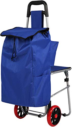 Livebest 3-in-1 Folding Shopping Cart Portable Waterproof Utility Cart for Groceries with Extra Large Shopping Bag,Wheels and Seat