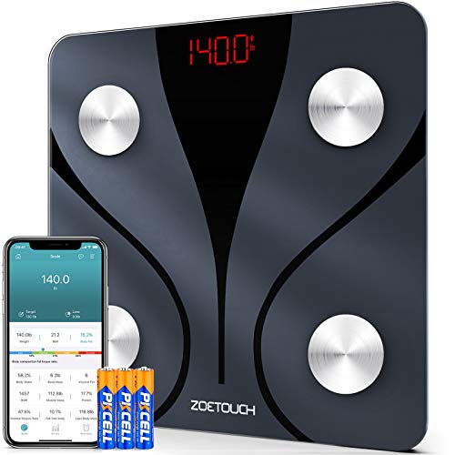 ZOETOUCH Digital Body Weight Scale Body Fat Bathroom Scale,BMI,Bluetooth, Body Composition Analyzer,14 Measurements, 400 lbs,Batteries Included