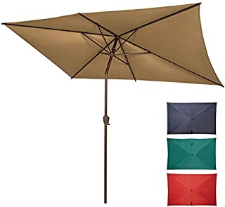 Ogrmar 6.5x10ft Patio Umbrella Rectangular Outdoor Table Umbrella with Crank & Push Button Tilt for Terrace, Backyard, Garden, Courtyard, Swimming Pool, Lawn (Tan)