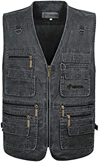 Flygo Men's Fishing Multi Pockets Plus Size Photography Outdoor Climbing Causual Tactical Multi Use Vest (Grey, X-Large)