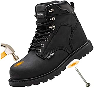 TOSAFZXY Work Safety Boots for Men Durable Crazy-Horse Leather Indestructible Steel Toe Waterproof and Non-Slip Better Warmth Men Work Shoes Black 11