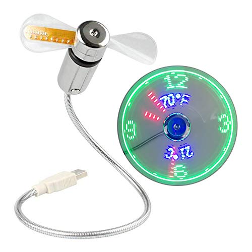 [New] USB LED Clock Fan with Temperature, SAYTAY Mobile USB Real Time Fan Fahrenheit and Celsius Display Portable Cooling Mini USB Quiet Gooseneck Fan for Office, Home & Travel (TC)