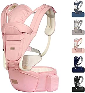 JMMD Baby Carrier with Hip Seat for Newborn & Infant & Toddler, 6 in 1 Carrier with Front and Back Carry Designed Ergonomic M Position, 360°Baby Soft Carrier Meet Outdoor Traveling All Seasons Pink