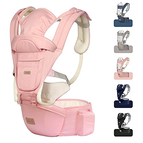 JMMD Baby Carrier with Hip Seat for Newborn & Infant & Toddler, 6 in 1 Carrier with Front and Back Carry Designed Ergonomic M Position, 360°Baby Soft Carrier Meet Outdoor Traveling All Seasons Pink