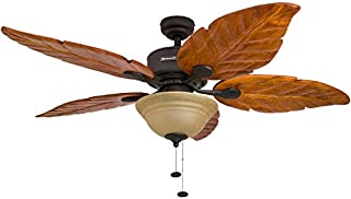 Honeywell Sabal Palm 52-Inch Tropical Ceiling Fan with Sunset Bowl Light, Five Hand Carved Wooden Leaf Blades, Lindenwood/Basswood, Bronze