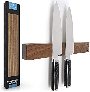 Zulay Seamless Walnut Wood Magnetic Knife Holder - Powerful Wood Magnetic Knife Strip for Organizing your Kitchen - Elegant & Multifunctional Magnet Holder for Wall with Easy Installation - 11.75