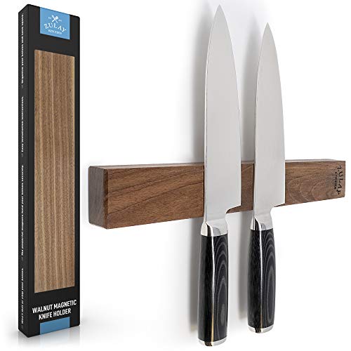 Zulay Seamless Walnut Wood Magnetic Knife Holder - Powerful Wood Magnetic Knife Strip for Organizing your Kitchen - Elegant & Multifunctional Magnet Holder for Wall with Easy Installation - 11.75