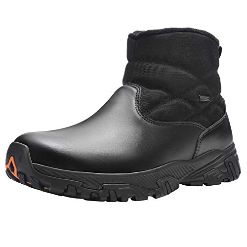 SILENTCARE Men's Waterproof Hiking Boots Slip-On Mid Ankle Boot Winter Outdoor Work Shoes with Zipper Black